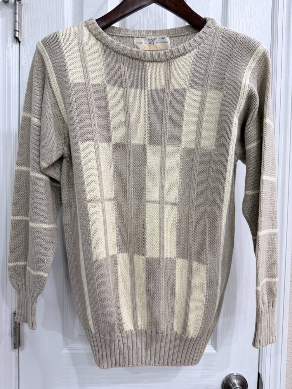 Vintage Braemar Scotland Cotton Knit Sweater Mens Small Neutral Old Money Preppy